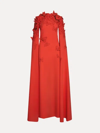 Oscar De La Renta Butterfly Embroidered Caftan In Red