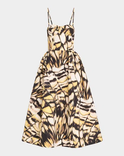 OSCAR DE LA RENTA BUTTERFLY FAILLE BUSTIER TEA-LENGTH DRESS