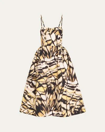 OSCAR DE LA RENTA BUTTERFLY FAILLE BUSTIER TEA-LENGTH DRESS