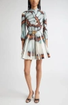 Oscar De La Renta Butterfly Print Belted Stretch Poplin Shirtdress In Multi
