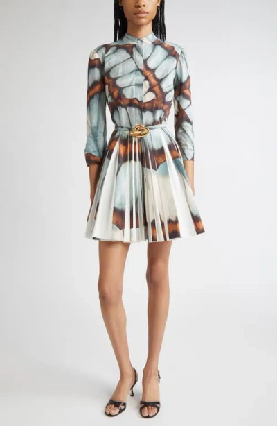 Oscar De La Renta Butterfly Print Belted Stretch Poplin Shirtdress In Multi