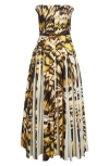 Oscar De La Renta Butterfly Print Pleated Strapless Stretch Poplin Fit & Flare Dress In Multi