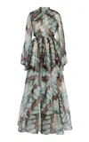 Oscar De La Renta Butterfly-print Silk-chiffon Gown In Blue