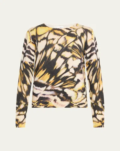 Oscar De La Renta Butterfly Print Wool Crewneck Sweater
