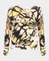 Oscar De La Renta Butterfly Print Wool Crewneck Sweater
