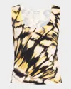 Oscar De La Renta Butterfly Printed Scoop-neck Knit Tank Top