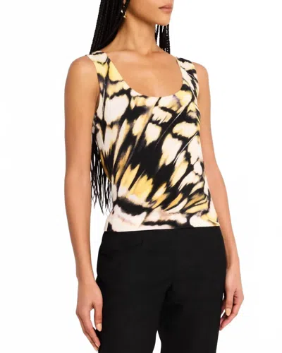 Oscar De La Renta Butterfly Printed Scoop-neck Knit Tank Top In Multi