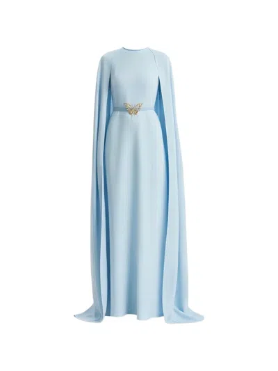 Oscar De La Renta Butterfly-belt Maxi Dress In Blue