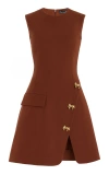Oscar De La Renta Button-detailed Stretch-wool Mini Dress In Cocoa