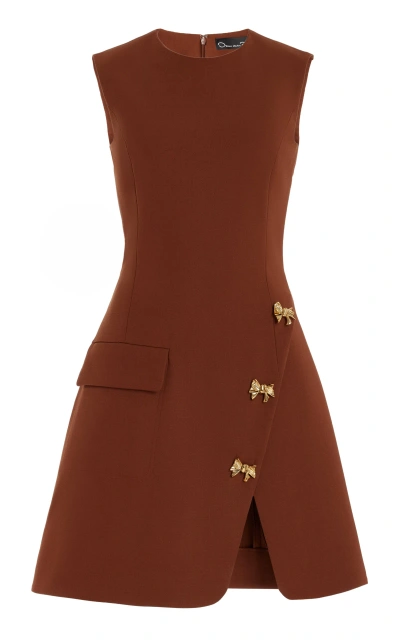 Oscar De La Renta Button-detailed Stretch-wool Mini Dress In Cocoa