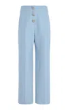 Oscar De La Renta Button-detailed Wool Straight-leg Pants In Light Blue