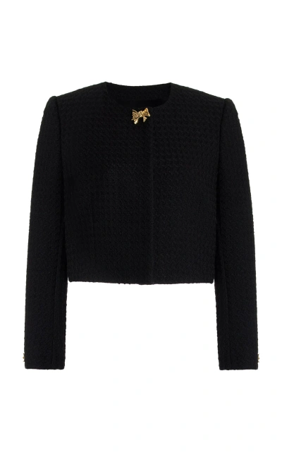 Oscar De La Renta Button-detailed Wool-tweed Jacket In Black