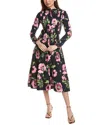 Oscar De La Renta Poppies-print Long-sleeve Pleated Poplin Midi Shirtdress In Blue