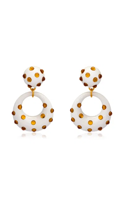 Oscar De La Renta Cabochon Enamel Drop Earrings In Yellow