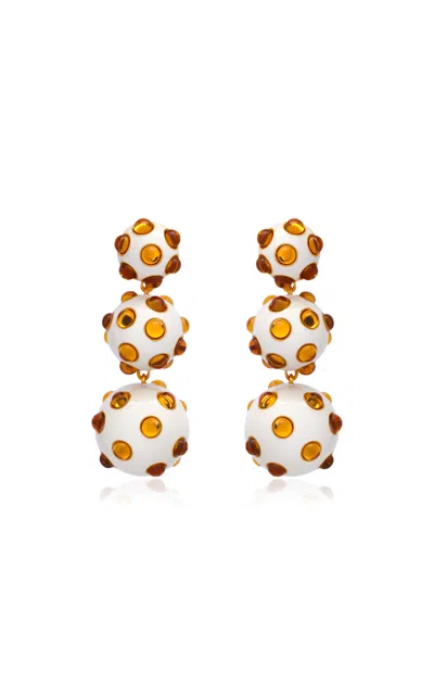 Oscar De La Renta Cabochon Triple Drop Earrings In Neutral