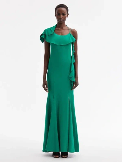 Oscar De La Renta Cady Ruffle Gown In Emerald