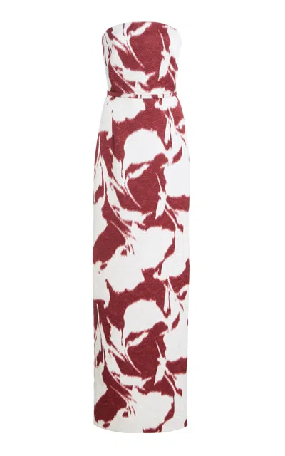 Oscar De La Renta Calla Lillies Chine Cloque Gown In Multi