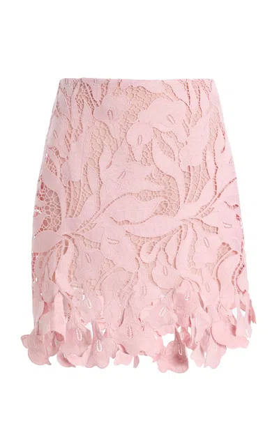 Oscar De La Renta Calla Lily Guipure Lace Mini Skirt In Pink