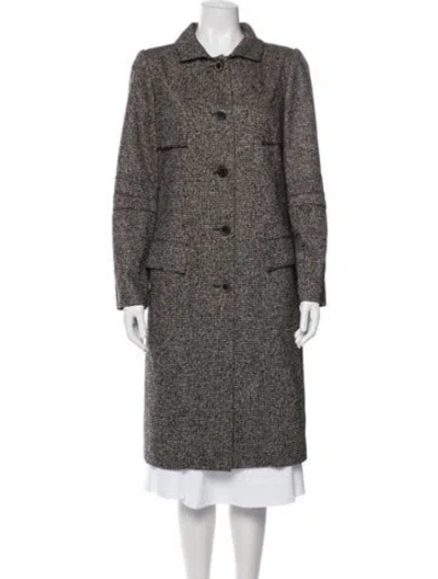 Pre-owned Oscar De La Renta Camel Hair Tweed Pattern Coat In Black