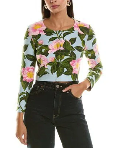 Pre-owned Oscar De La Renta Camellia Cardigan Women's In Pink