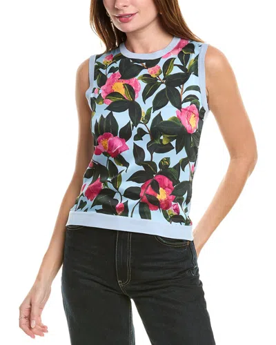 Oscar De La Renta Camellia Print Inset Tank Top In Pink Pale Blue