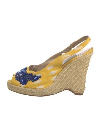 Pre-owned Oscar De La Renta Canvas Printed Slingback Pumps In Yellow