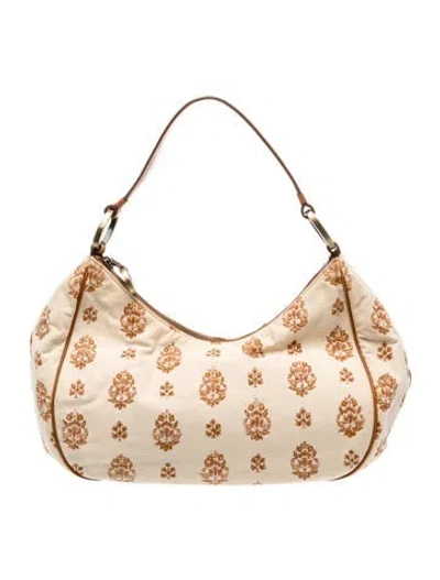 Pre-owned Oscar De La Renta Canvas Shoulder Bag In Neutrals
