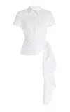 Oscar De La Renta Cap Sleeve  Button Front Draped Blouse In White