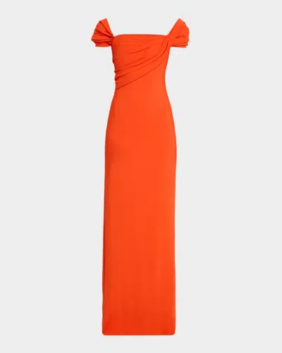Oscar De La Renta Cap-sleeve Draped Cady Column Gown In Orange
