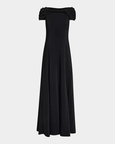 Oscar De La Renta Cap Sleeve Draped Stretch Cady Gown