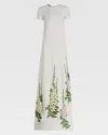 Oscar De La Renta Cap-sleeve Foxglove Embroidered Maxi Caftan Dress In White