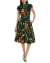 OSCAR DE LA RENTA OSCAR DE LA RENTA CAP SLEEVE NASTURTIUM POPLIN SHIRTDRESS