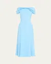 Oscar De La Renta Twist Detail Cap Sleeve Stretch Cady Midi Dress In Blue