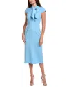 Oscar De La Renta Cap Sleeve Wool-blend Midi Dress In Blue