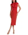 Oscar De La Renta Cap Sleeve Wool-blend Midi Dress In Red