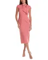 Oscar De La Renta Cap Sleeve Wool-blend Midi Dress In Red