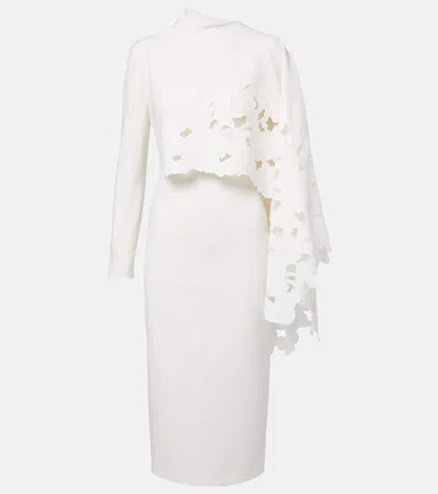 Oscar De La Renta Cape-detail Wool-blend Midi Dress In White