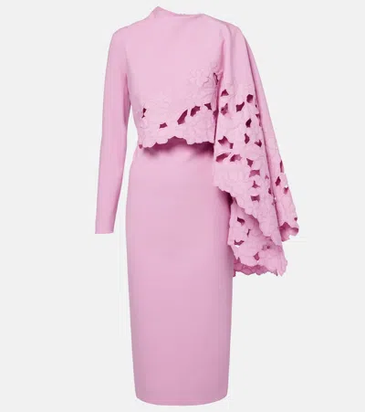 Oscar De La Renta Cape-detail Wool-blend Midi Dress In Pink