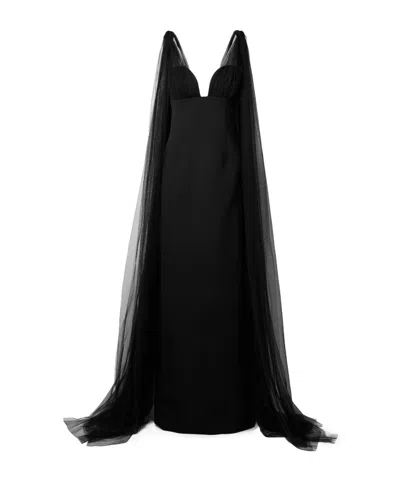 Oscar De La Renta Cape Effect Blended Dress In Blue