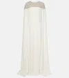 Oscar De La Renta Caped Embellished Silk-blend Gown In Black