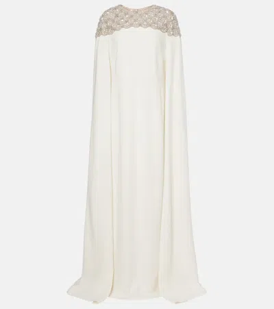 OSCAR DE LA RENTA CAPED EMBELLISHED SILK-BLEND GOWN