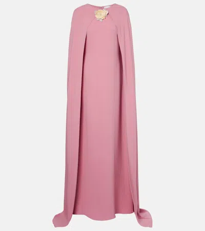 Oscar De La Renta Caped Silk-blend Georgette Gown In Pink