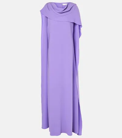 OSCAR DE LA RENTA CAPED SILK-BLEND GEORGETTE GOWN