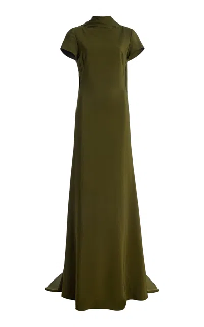 Oscar De La Renta Cape-detailed Cady Gown In Green