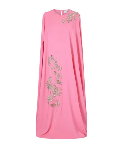 Oscar De La Renta Cape-effect Embellished Silk-blend Gown In Pink