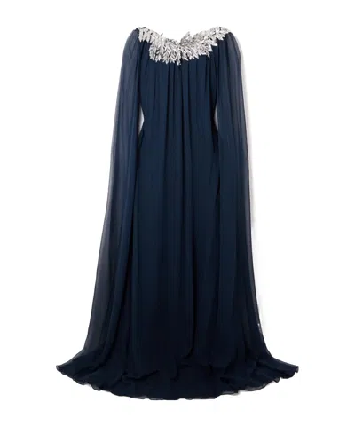 Oscar De La Renta Cape-effect Embellished Silk-chiffon Gown In Black
