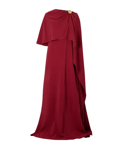 Oscar De La Renta Cape-effect Georgette Gown In Burgundy