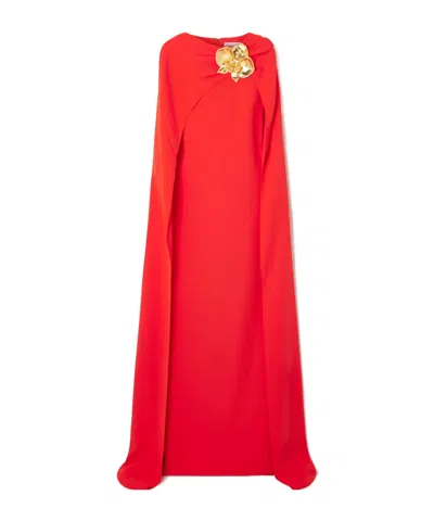Oscar De La Renta Cape-effect Silk-blend Georgette Gown In Red