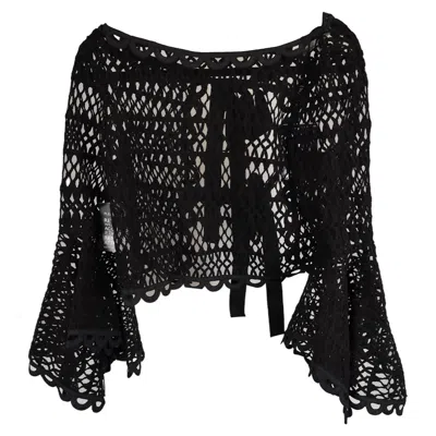 Oscar De La Renta Caraco Bow-embellished Guipure Lace Top In Black Cotton