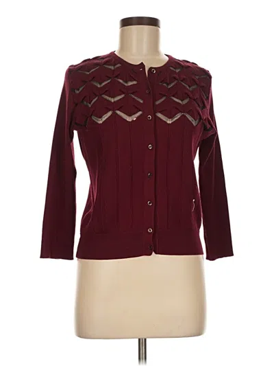 Pre-owned Oscar De La Renta Cardigan Sweater In Burgundy